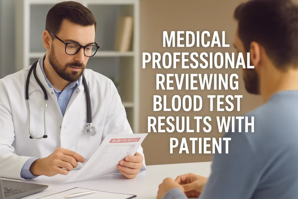 Medical professional reviewing blood test results with patient