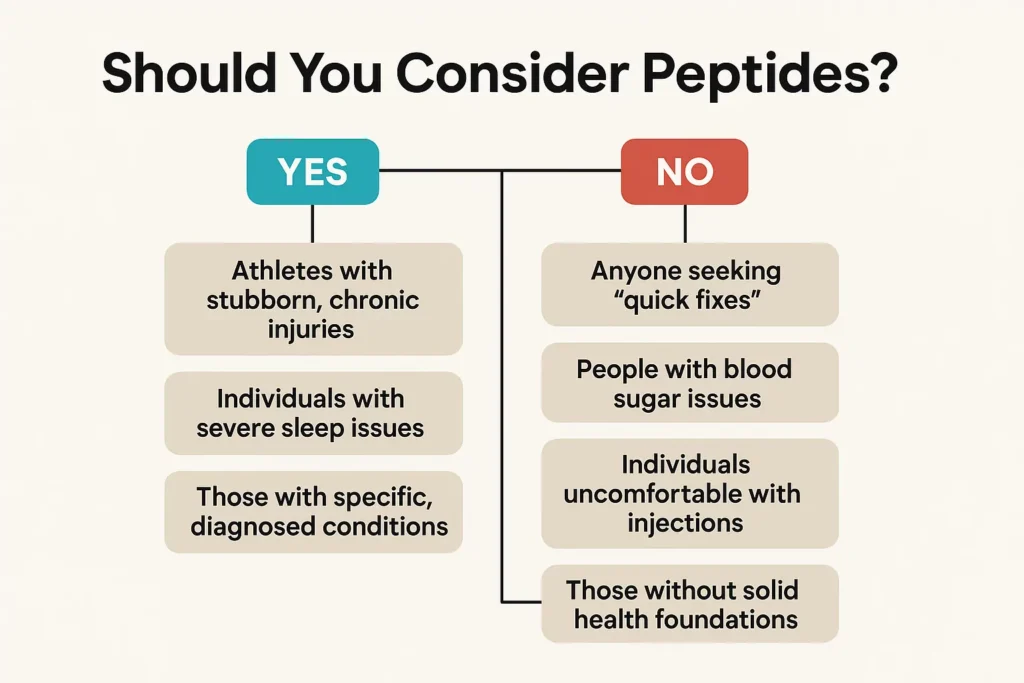 Flowchart helping readers decide if peptides might be appropriate for their situation