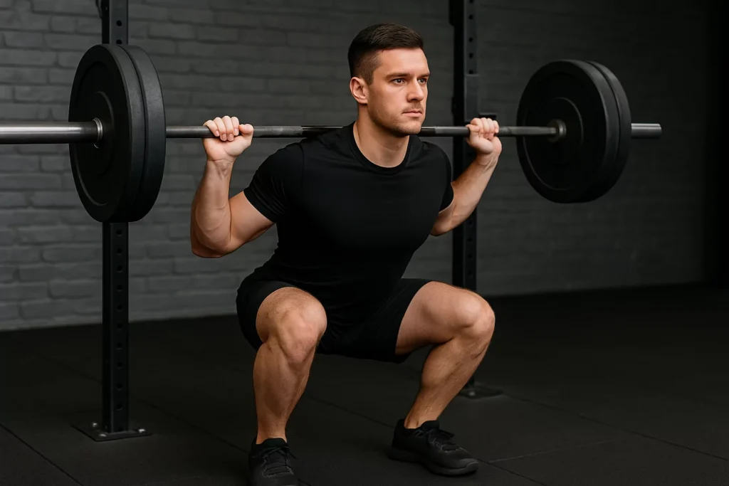 Athlete performing perfect form squats with proper technique