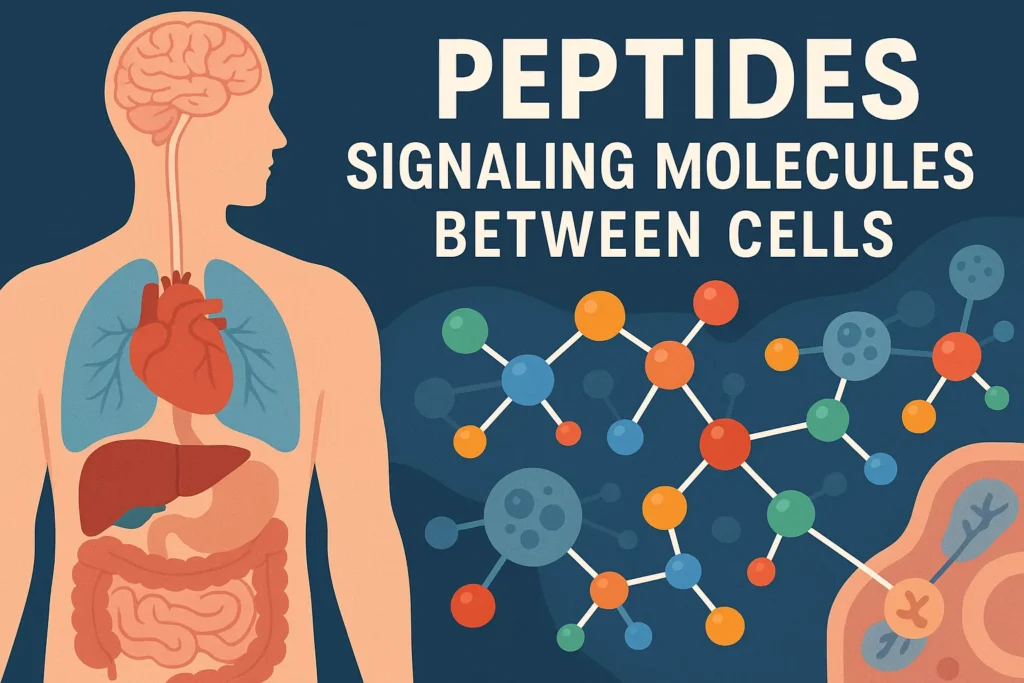 Illustration showing peptide molecules as messengers between cells in the human body